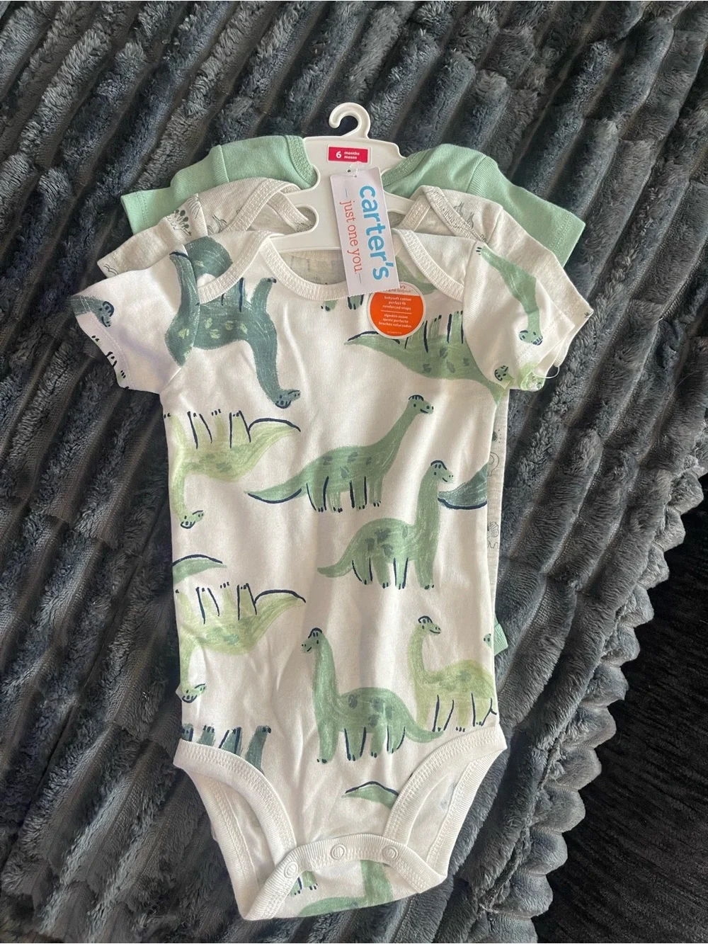 Carter's White and Green Dinosaur Short-Sleeve One-Piece Bodysuit 3-Pack